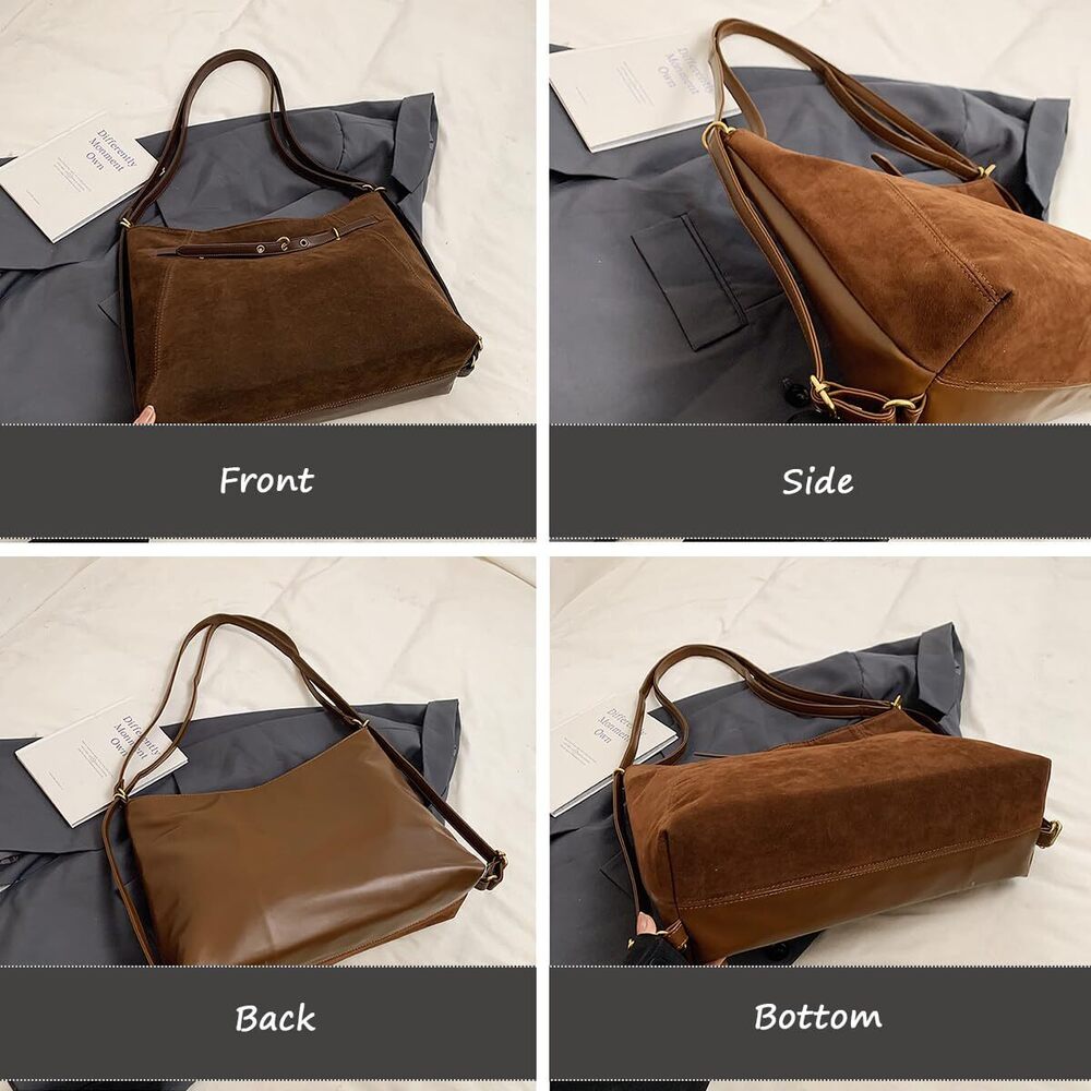 8032 Suede Tote Bag Hobo Handbags, Vintage Slouchy Backpack Large Crossbody - Picture 6 of 7